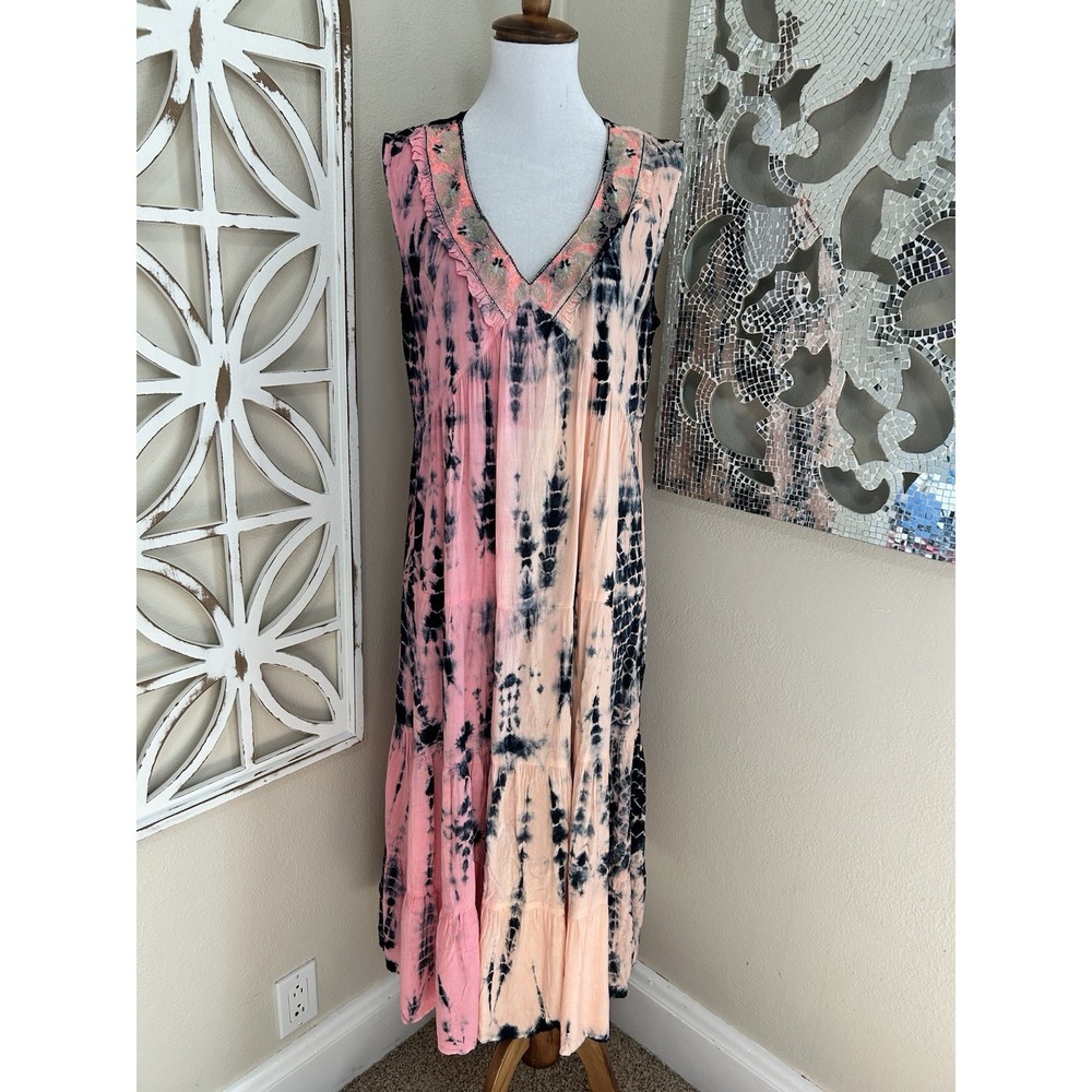 The Pyramid Collection MEDIUM Tie Dye Embroidery Boho Festival Western Dress